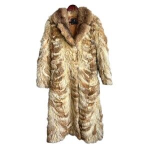 FAMOUS BARR VINTAGE FULL LENGTH Beige REAL FOX FUR COAT size Small EXQUISITE
